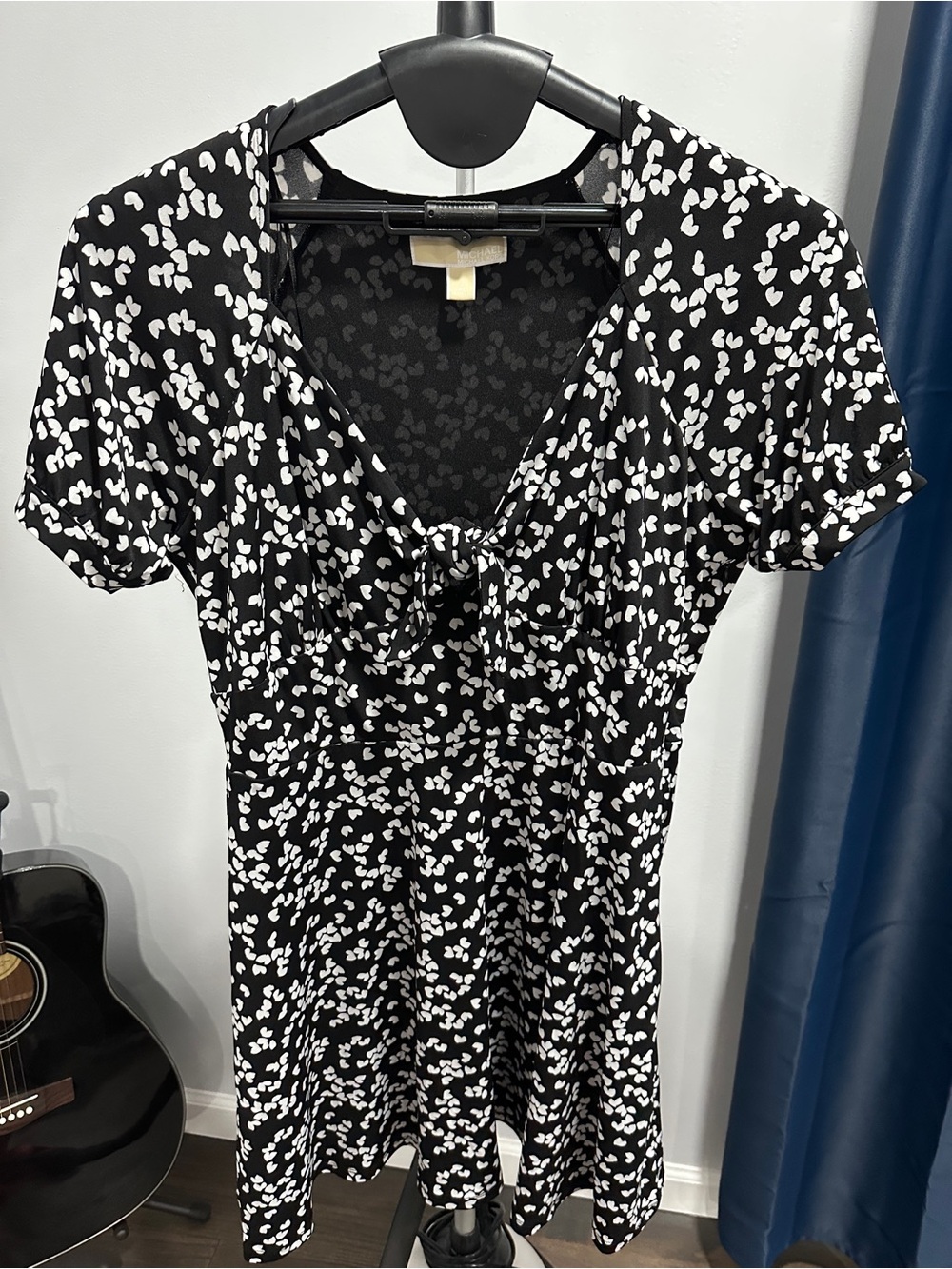 Michael Kors Black & White Printed Tie-Front Short Sleeve Dress